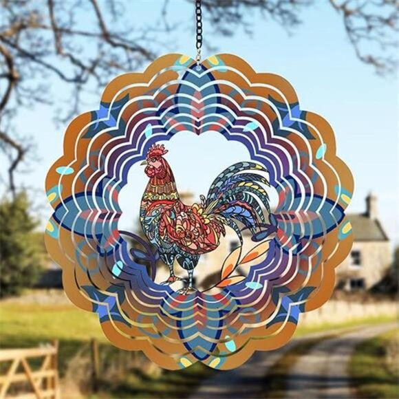 Rooster Metal Wind Spinners - Chicken Gifts for Women Mom Grandma Wife, Hanging - Picture 7 of 7